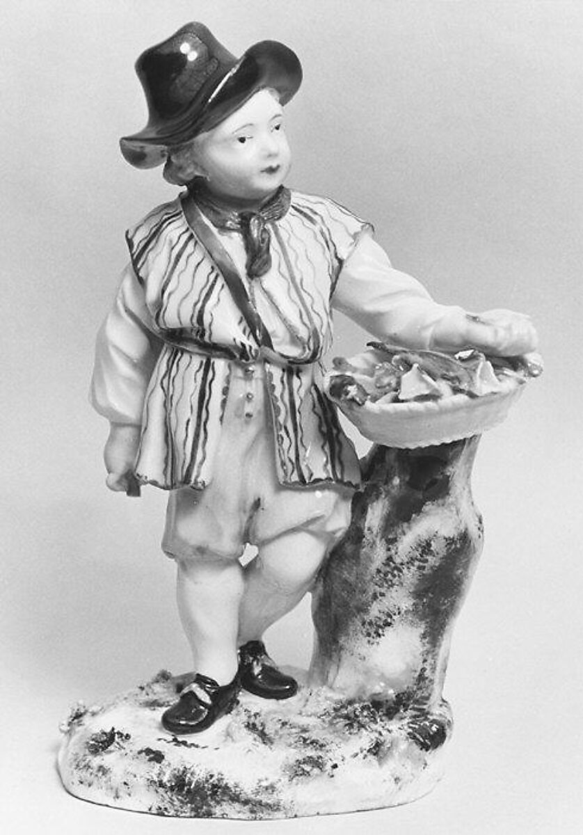 Boy with a basket of flowers, Pfalz-Zweibrücken Porcelain Manufactory (German, founded 1767), Hard-paste porcelain, German, Pfalz-Zweibrücken 