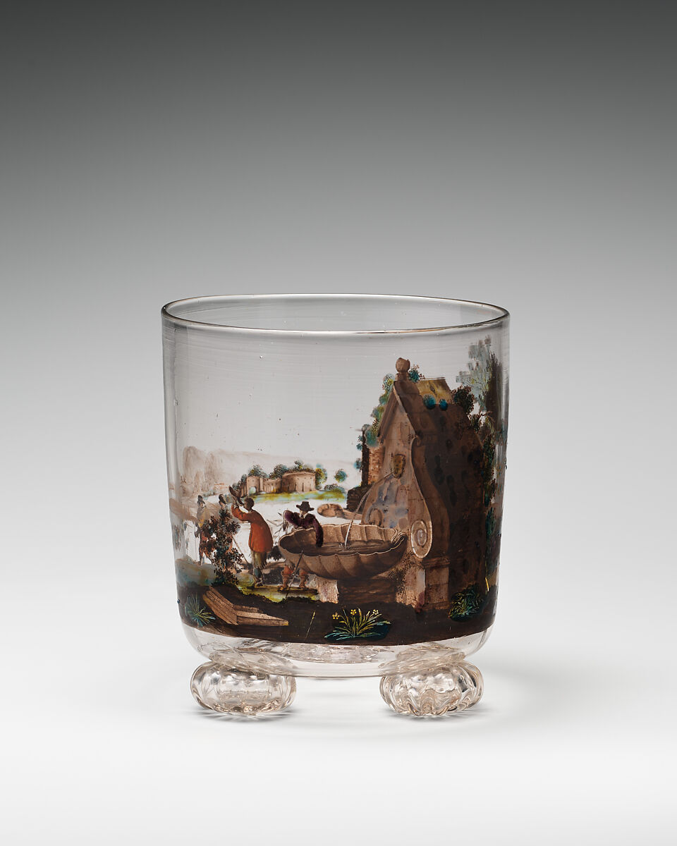 Beaker, Johann Schaper (German, 1621–1670), Glass, painted, German, Nuremberg 