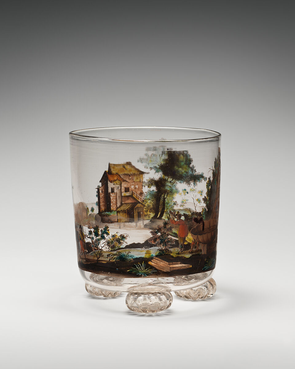 Beaker, Johann Schaper (German, 1621–1670), Glass, painted, German, Nuremberg