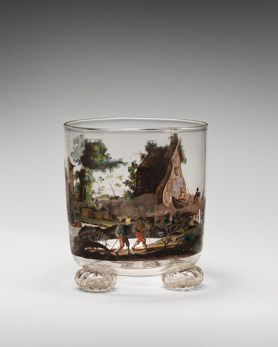 Beaker, Johann Schaper (German, 1621–1670), Glass, painted, German, Nuremberg