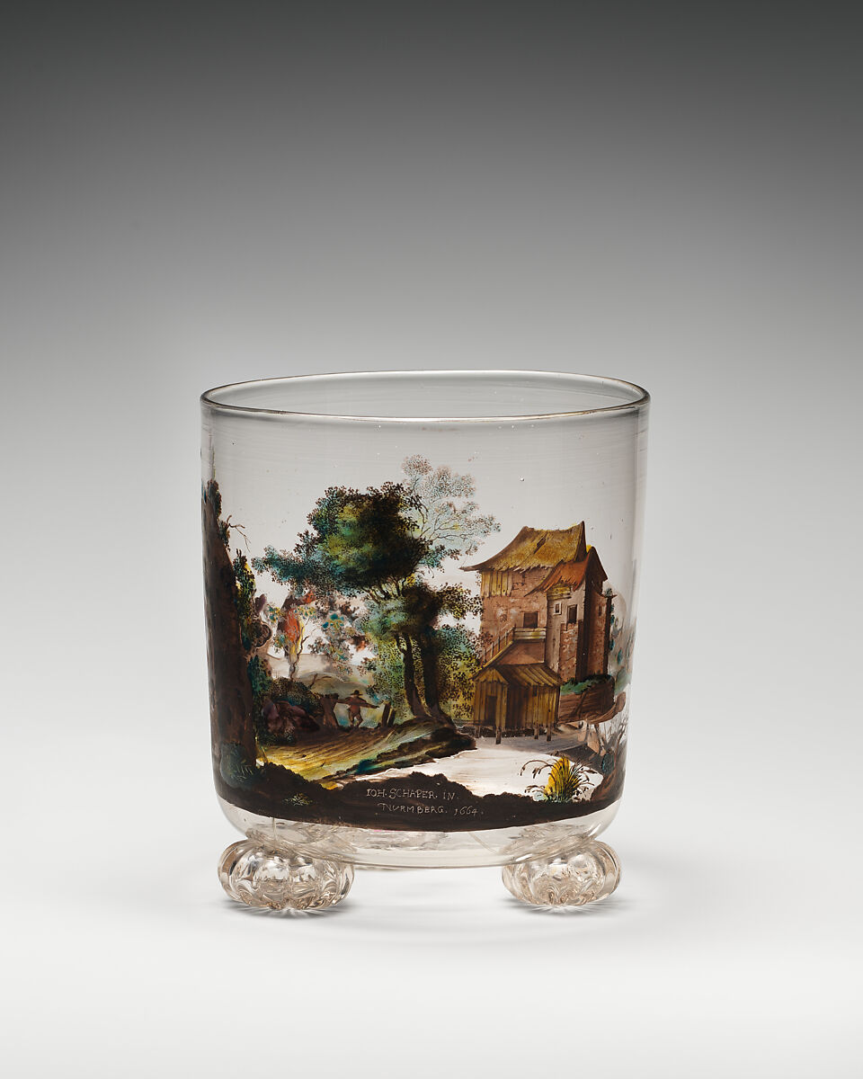Beaker, Johann Schaper (German, 1621–1670), Glass, painted, German, Nuremberg