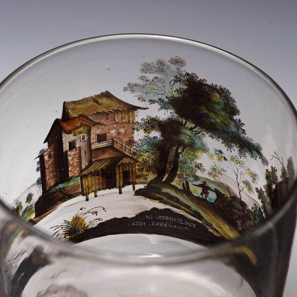 Beaker, Johann Schaper (German, 1621–1670), Glass, painted, German, Nuremberg