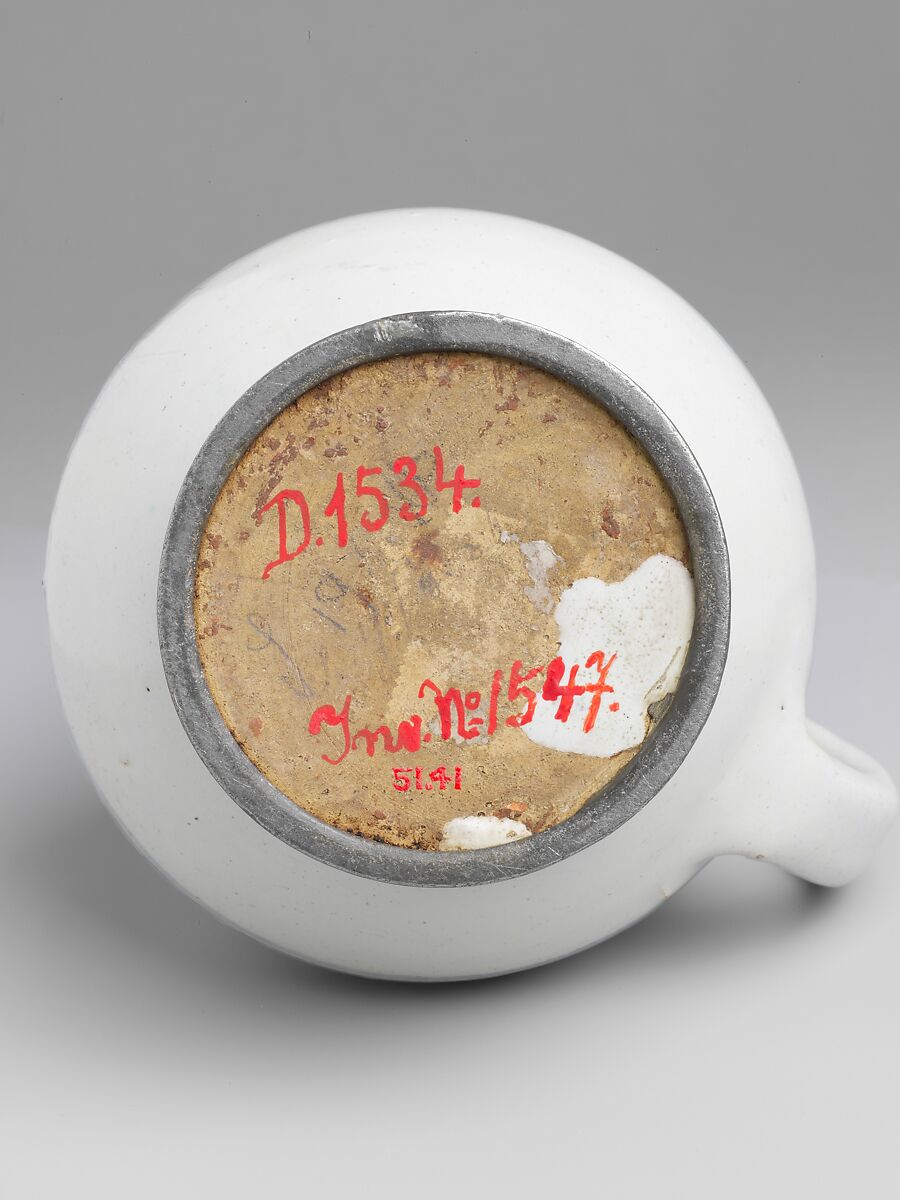 Jug with cover, Tin-glazed earthenware, pewter, Hungarian, Moravia