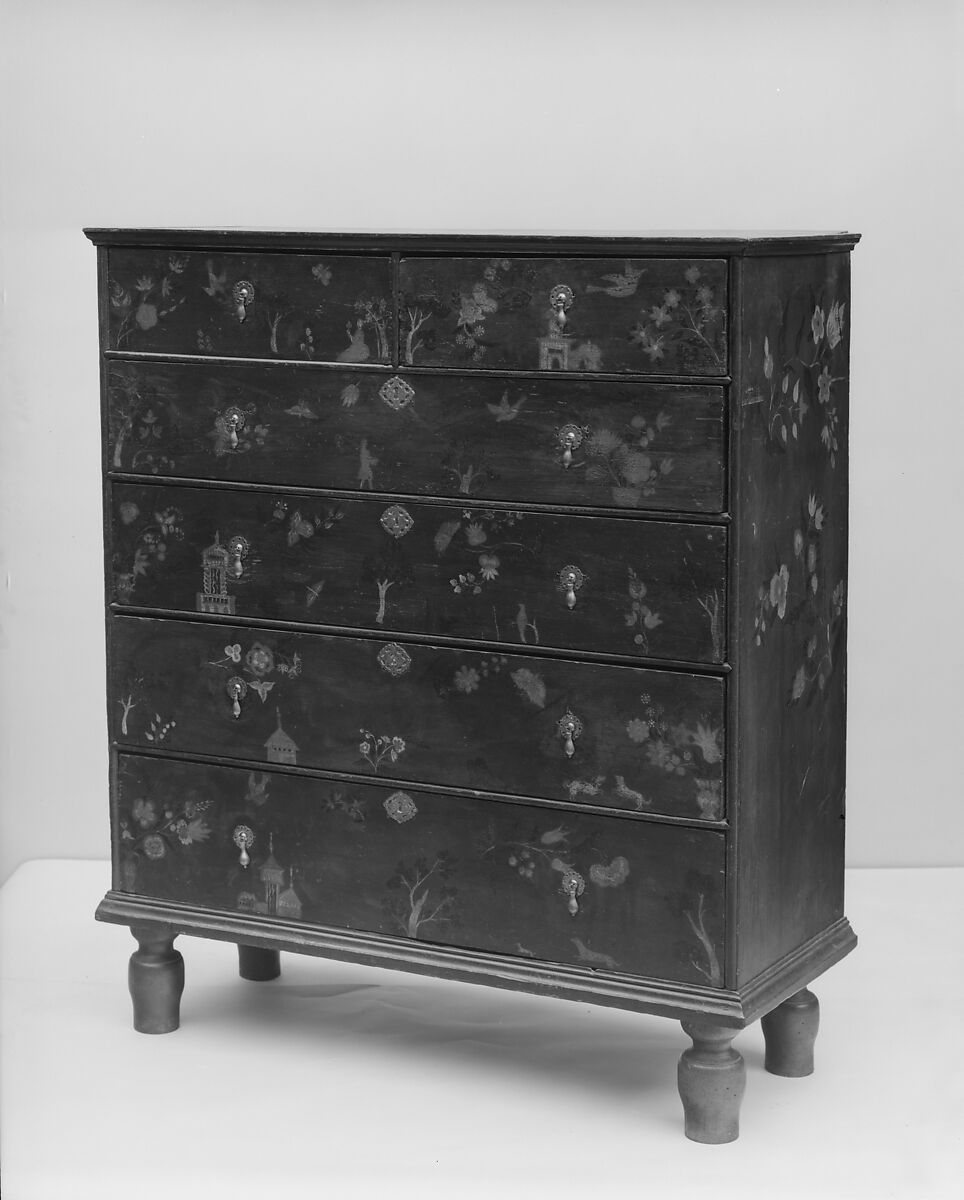 Chest of drawers, Painted yellow pine, oak, American