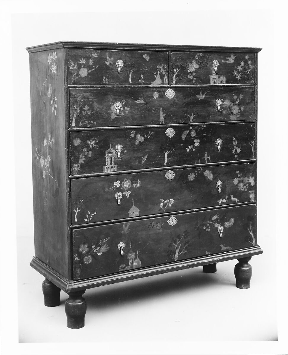 Chest of drawers, Painted yellow pine, oak, American