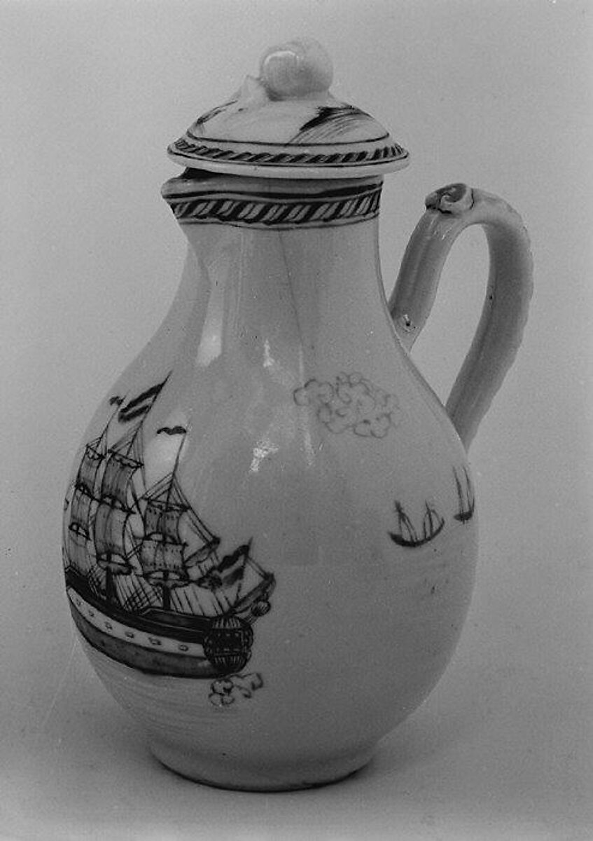 Milk jug with cover (part of a set), Hard-paste porcelain, Chinese, for Dutch market 