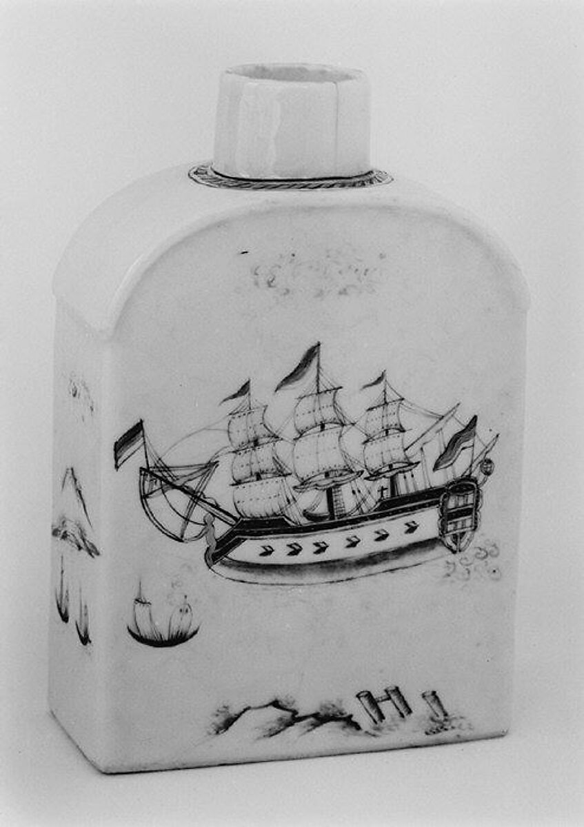 Tea caddy (part of a set), Hard-paste porcelain, Chinese, for Dutch market 