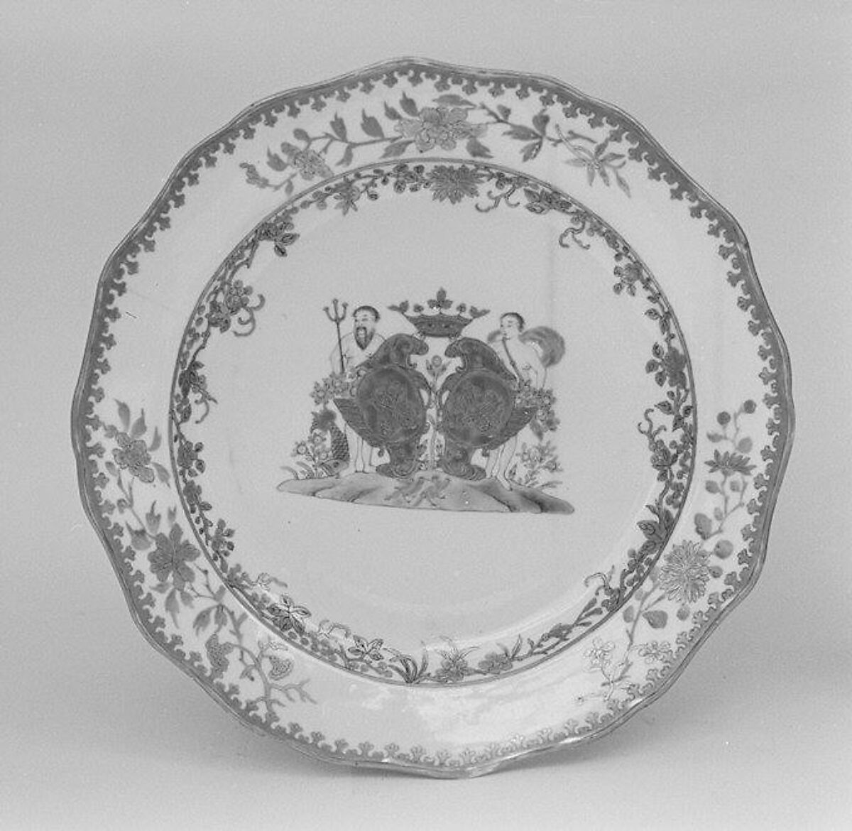 Dinner plate (part of a service), Hard-paste porcelain, Chinese, for Danish market 