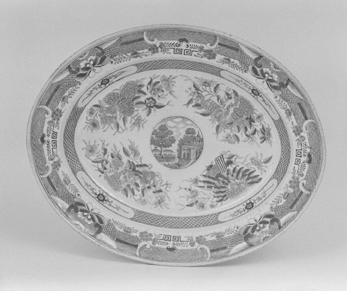 Platter, Hard-paste porcelain, Chinese, probably for American market 