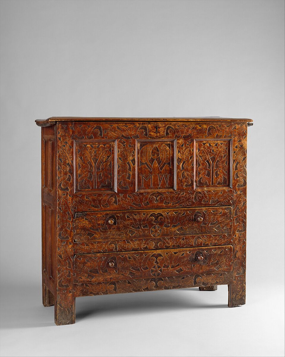 Chest-with-drawers, Oak, yellow pine, American 
