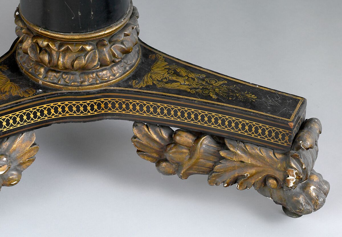 Center Table, Mahogany, ebonized mahogany, gilded wood, marble (white pine apron), American