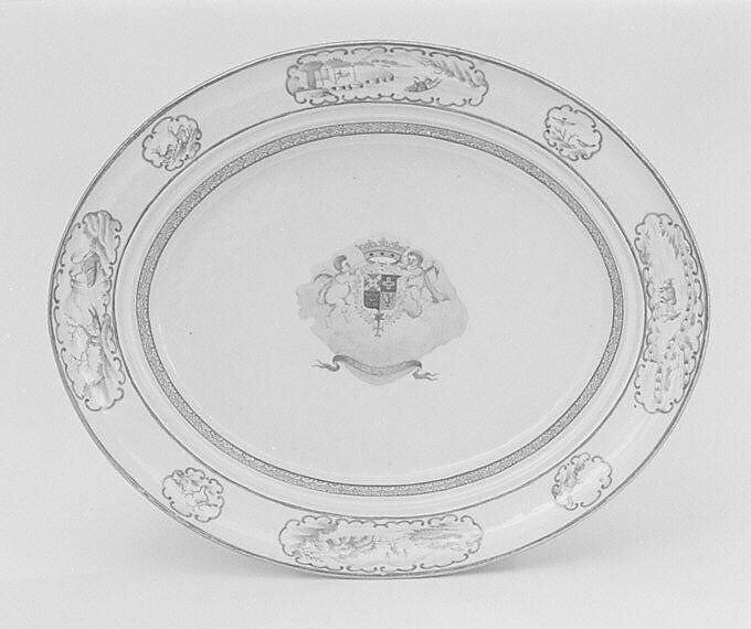 Platter with rack (part of a service), Hard-paste porcelain, Chinese, for Portuguese market 