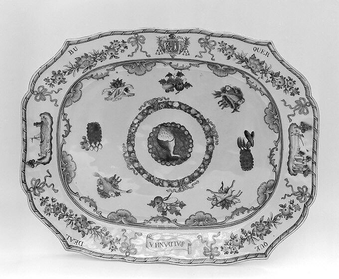 Platter (part of a service), Hard-paste porcelain, Chinese, for Portuguese market