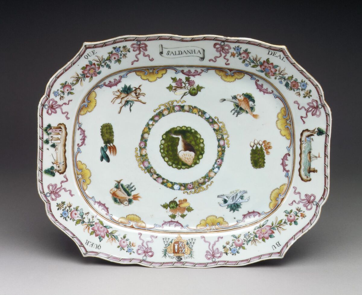 Platter (part of a service), Hard-paste porcelain, Chinese, for Portuguese market 