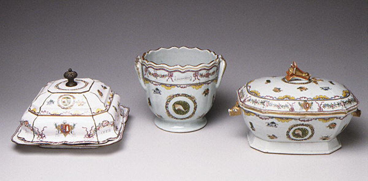 Dish with cover (part of a service), Enamel on copper, Chinese, for Portuguese market