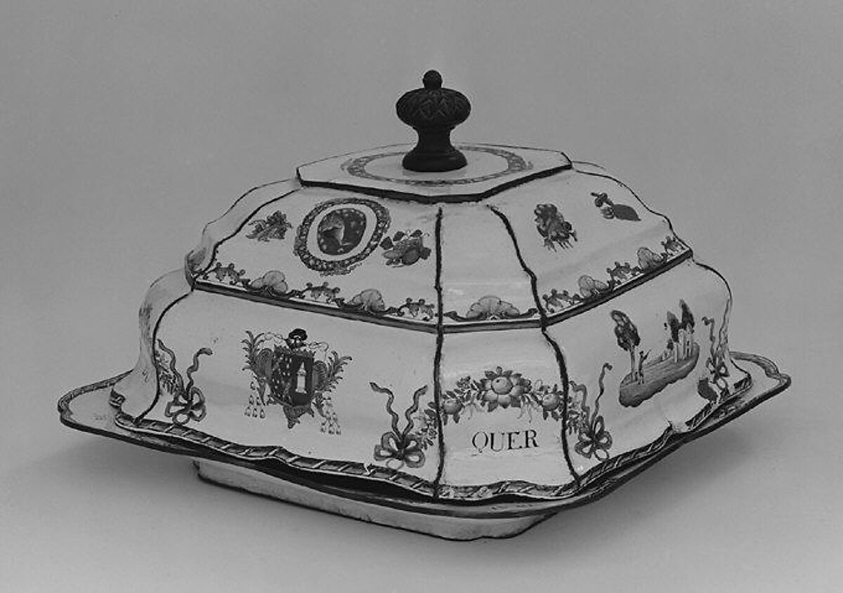 Dish with cover (part of a service), Enamel on copper, Chinese, for Portuguese market 
