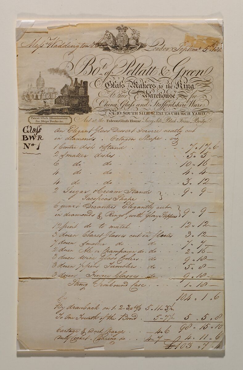 Original Bill of Sale, Pellatt and Green, Ink on paper, British 