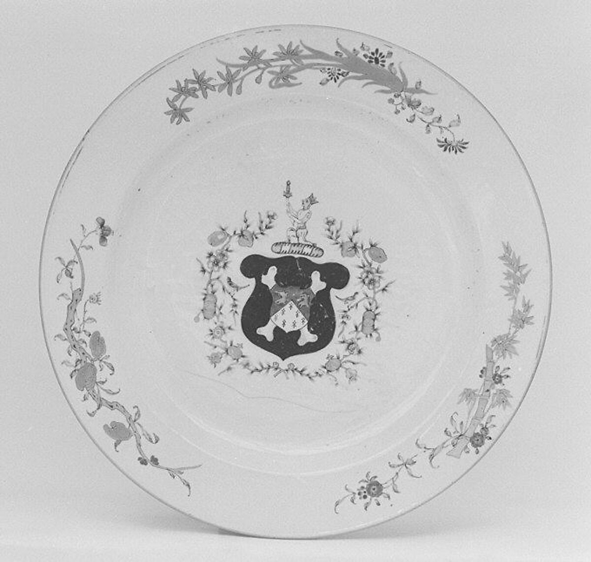 Plate (part of a service), Hard-paste porcelain, Chinese, for British market 