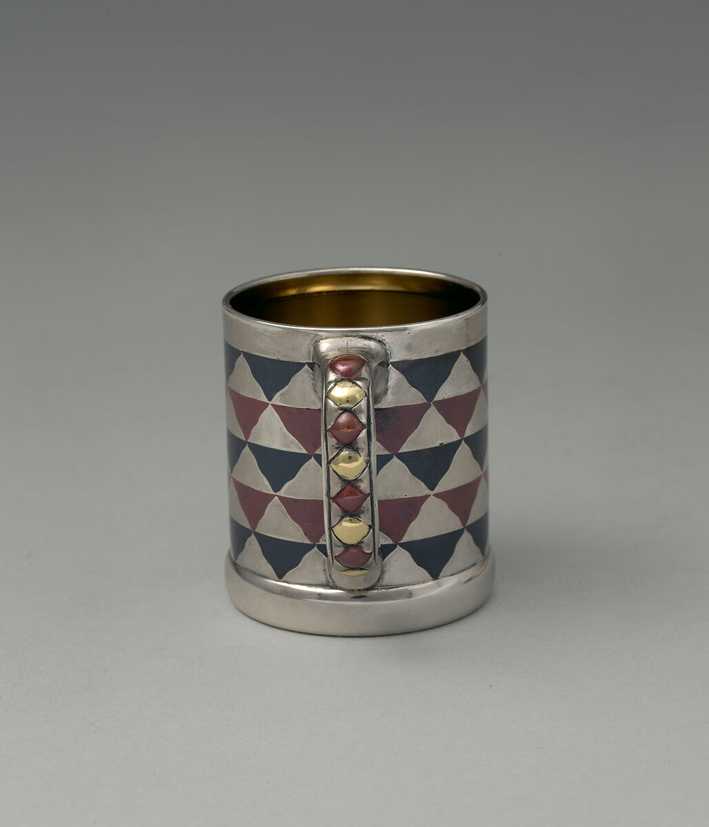 Cup and saucer, Tiffany &amp; Co. (1837–present), Silver, patinated copper,  patinated copper-platinum-iron alloy, and gold, American