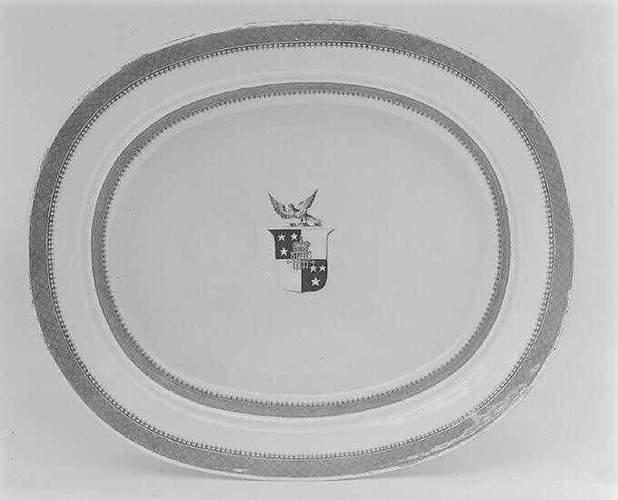 Platter with rack (part of a service), Hard-paste porcelain, Chinese, for British market 