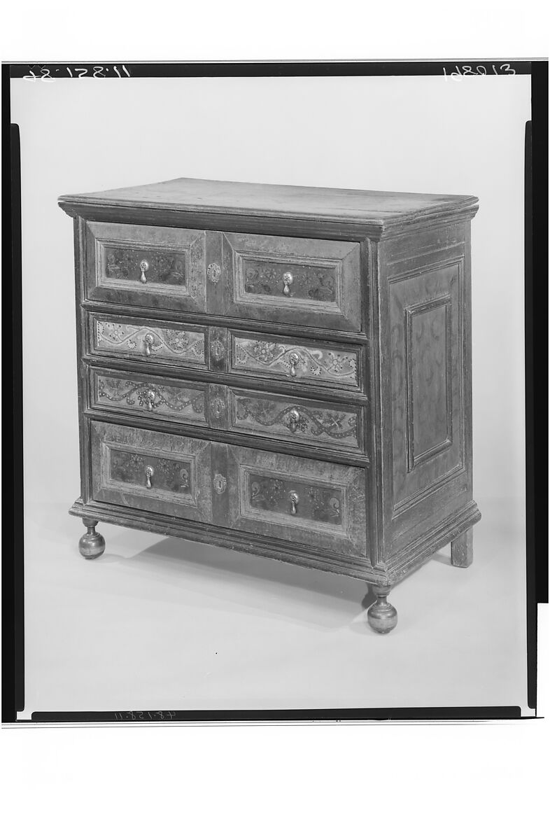 Chest of Drawers, Painted red oak, white oak, white pine,
yellow pine, American