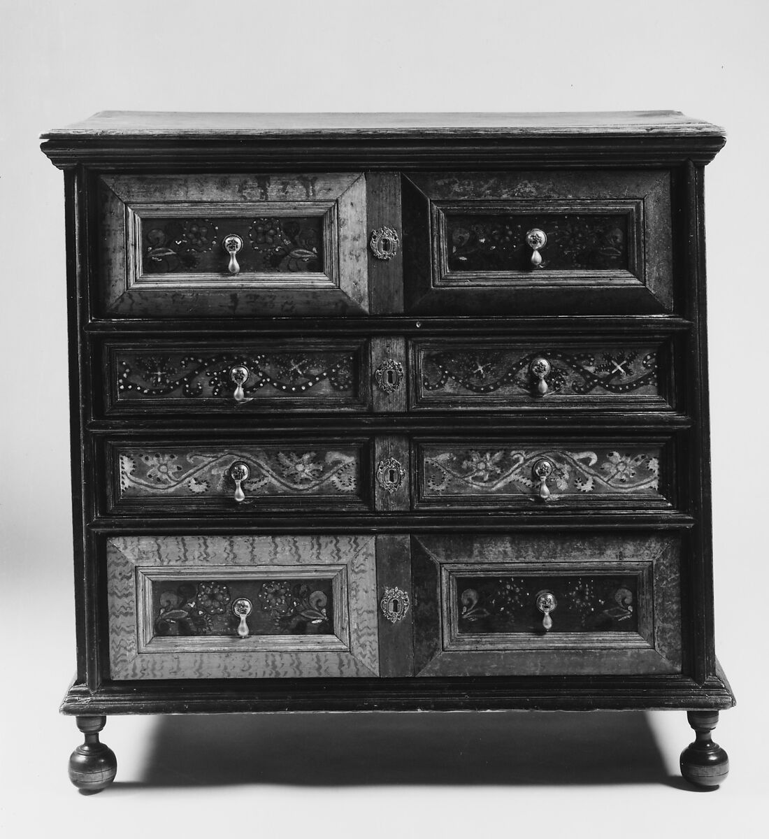 Chest of Drawers, Painted red oak, white oak, white pine,
yellow pine, American