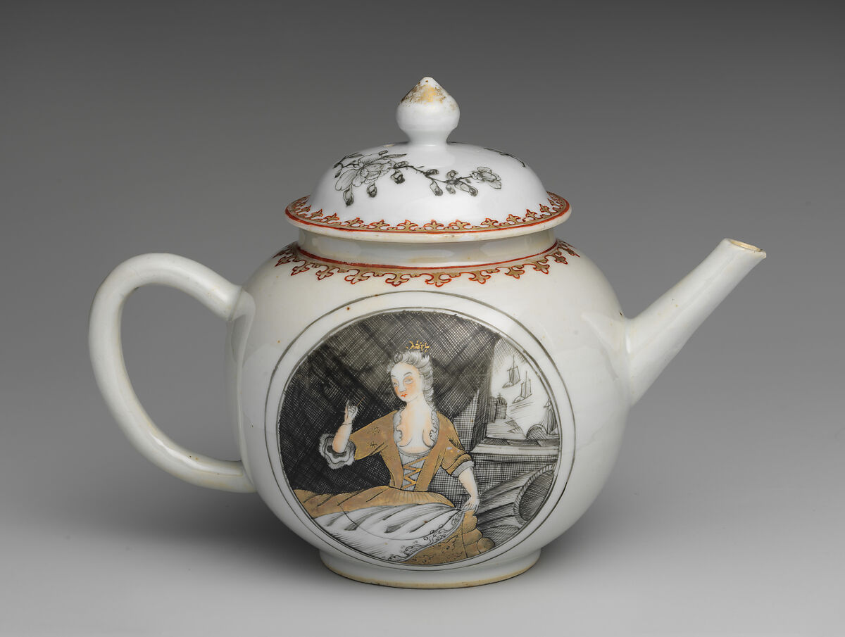 Teapot with portrait of a woman (part of a service), Hard-paste porcelain with enamel decoration and gilding, Chinese, possibly for Dutch market