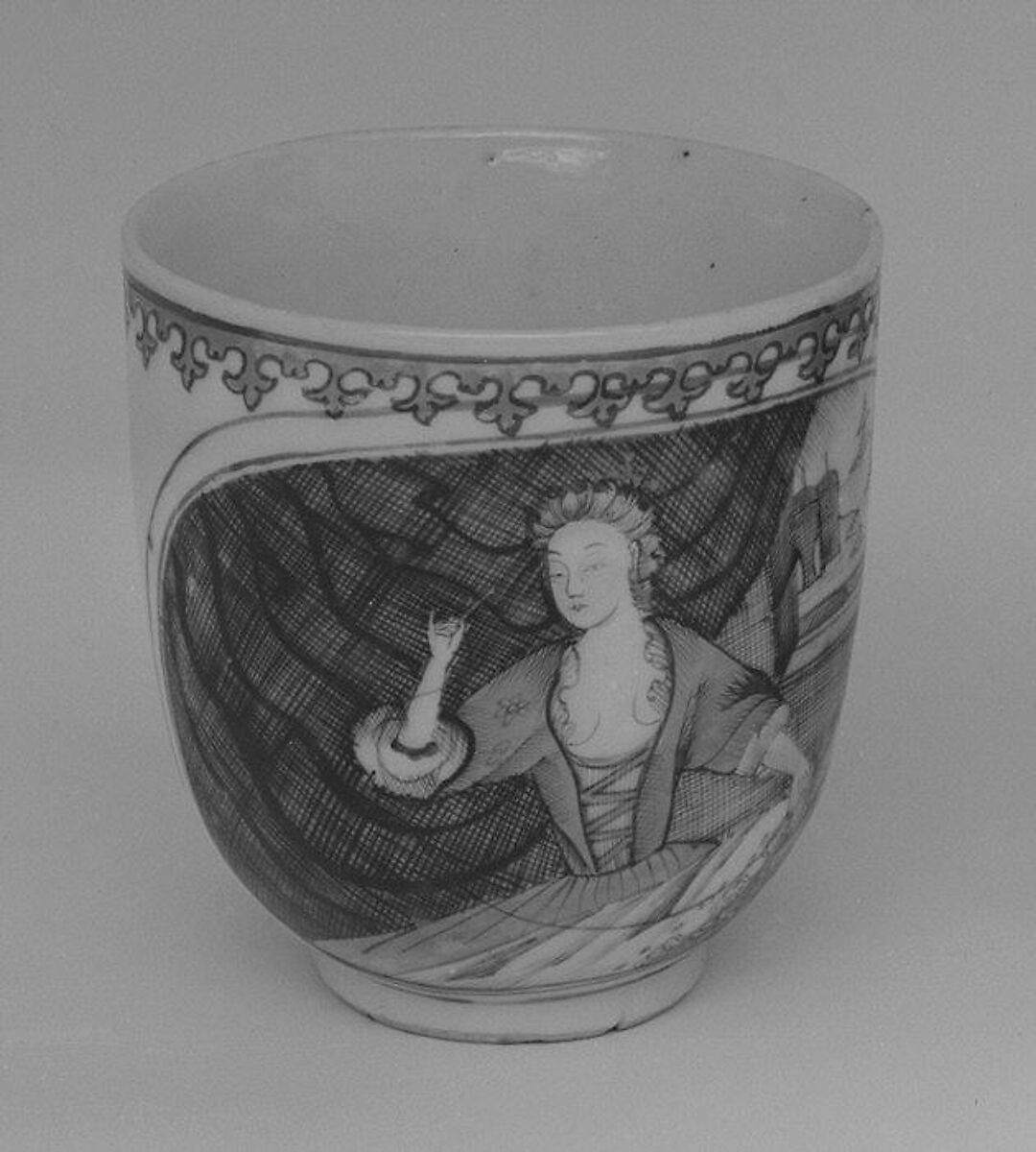 Cup (part of a service), Hard-paste porcelain, Chinese, possibly for Dutch market 