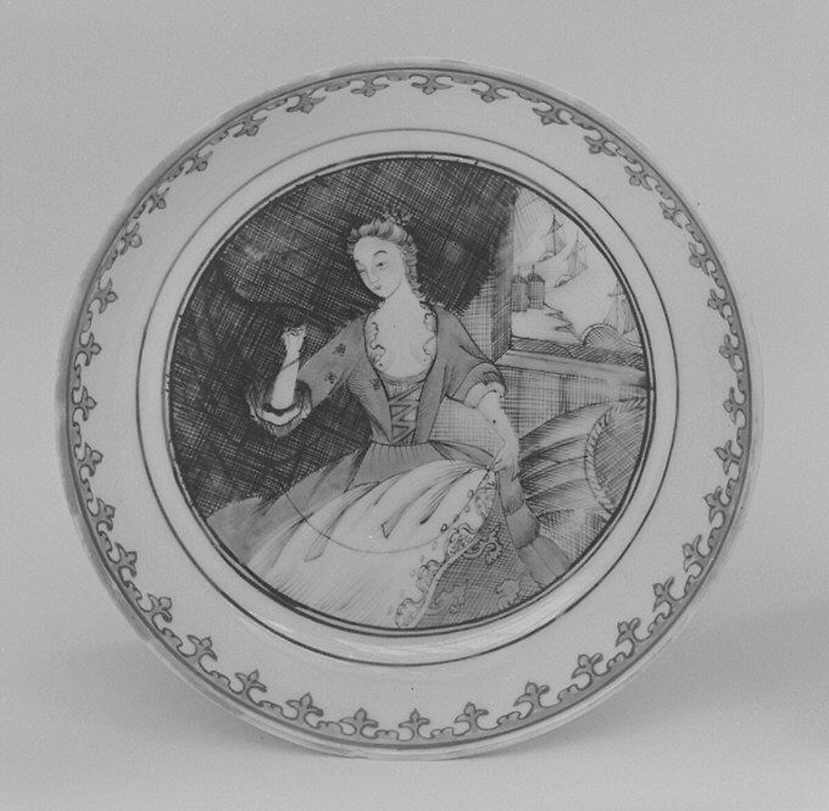 Saucer (part of a service), Hard-paste porcelain, Chinese, possibly for Dutch market 