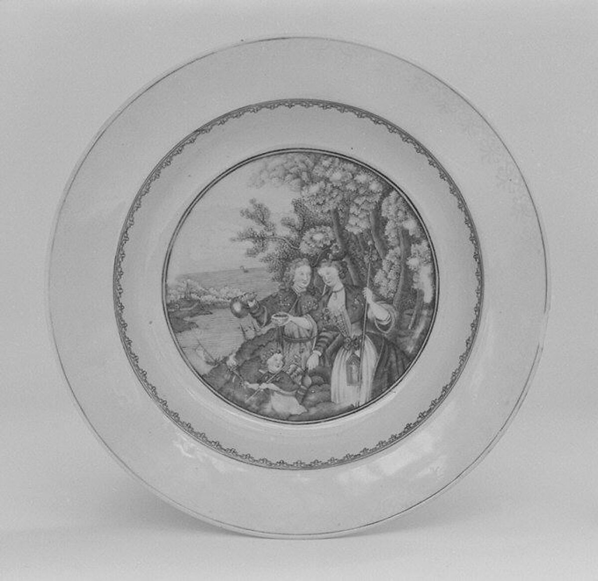 Soup plate, After a print by Bernard Picart (French, Paris 1673–1733 Amsterdam), Hard-paste porcelain, Chinese, possibly for Dutch market