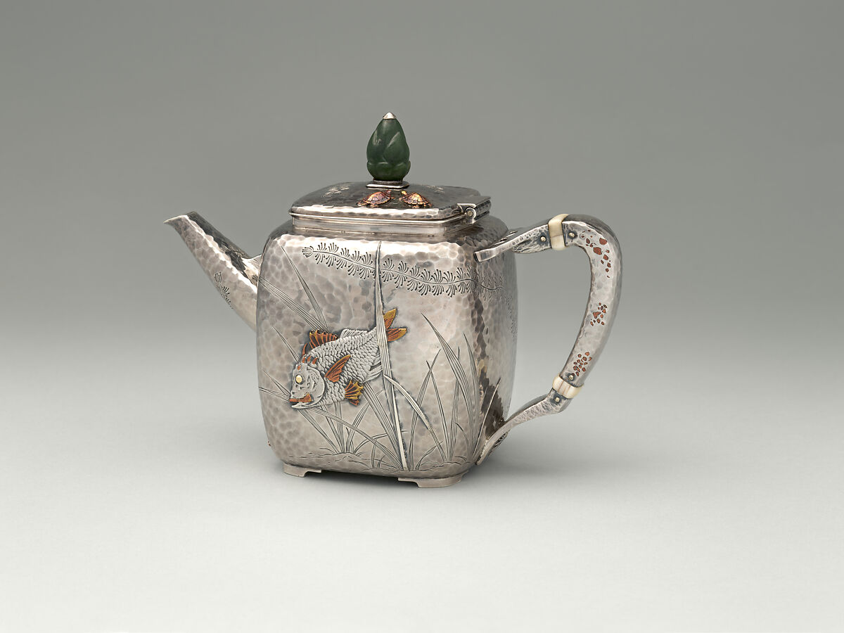 Teapot, Tiffany &amp; Co. (1837–present), silver, copper, ivory, and jade, American 