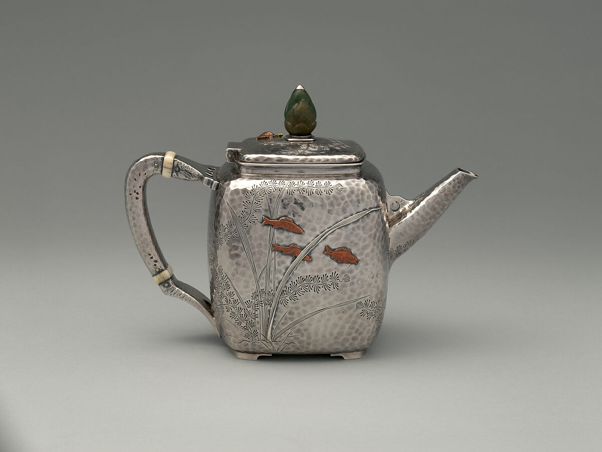 Teapot, Tiffany &amp; Co. (1837–present), silver, copper, ivory, and jade, American