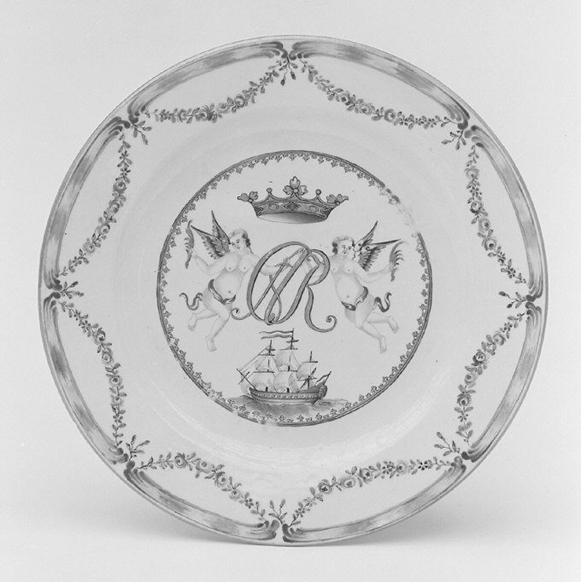 Plate, Hard-paste porcelain, Chinese, for Dutch market