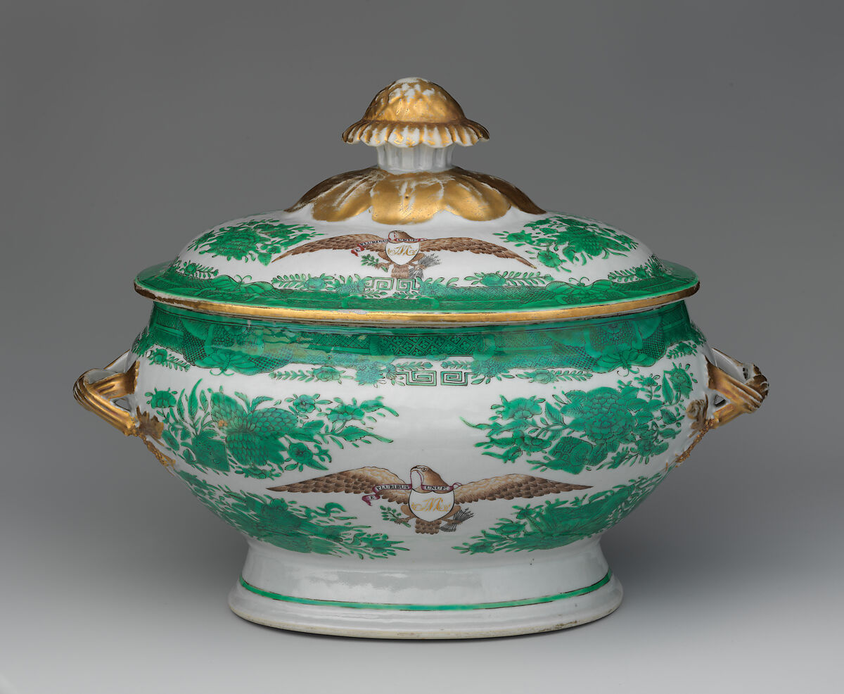 Tureen with cover (part of a service), Hard-paste porcelain, Chinese, for American market 