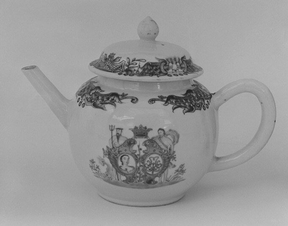 Teapot (part of a set), Hard-paste porcelain, Chinese, for Danish market