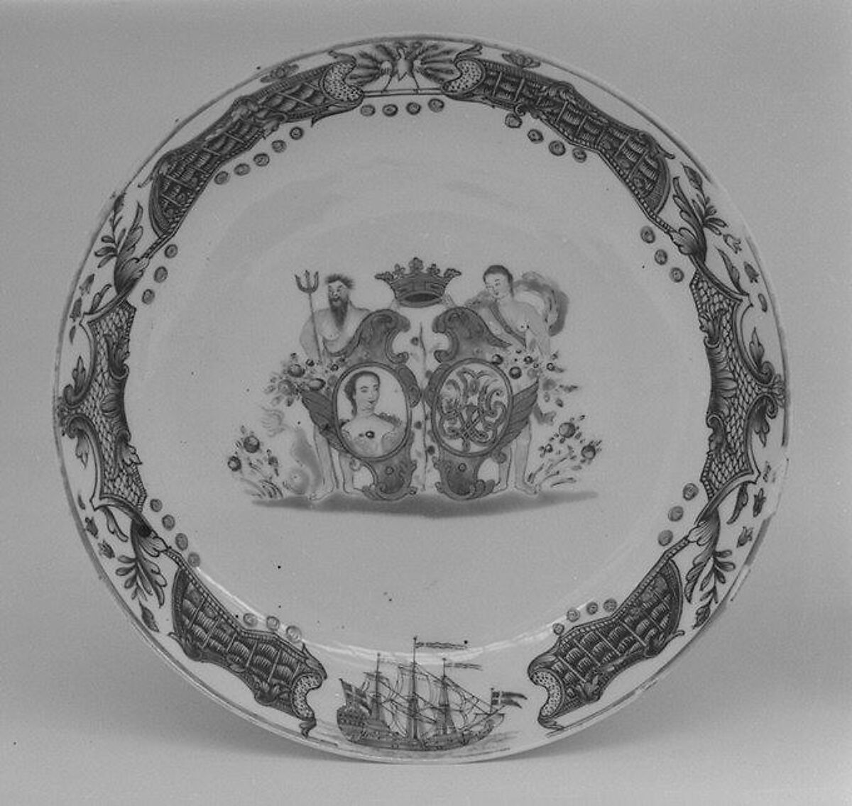 Saucer (part of a set), Hard-paste porcelain, Chinese, for Danish market 