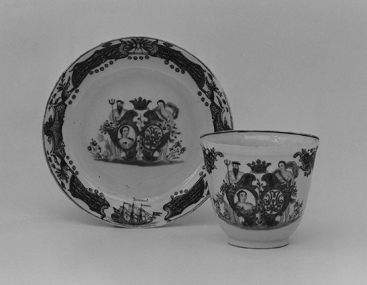 Saucer (part of a set), Hard-paste porcelain, Chinese, for Danish market