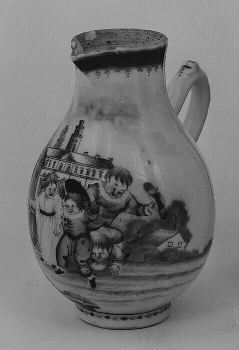 Hot milk jug (part of a miniature service), After a painting by Thomas Stothard (British, London 1755–1834 London), Hard-paste porcelain, Chinese, for British market 