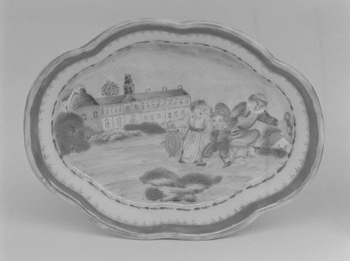 Spoon tray (part of a miniature service), After a painting by Thomas Stothard (British, London 1755–1834 London), Hard-paste porcelain, Chinese, for British market 
