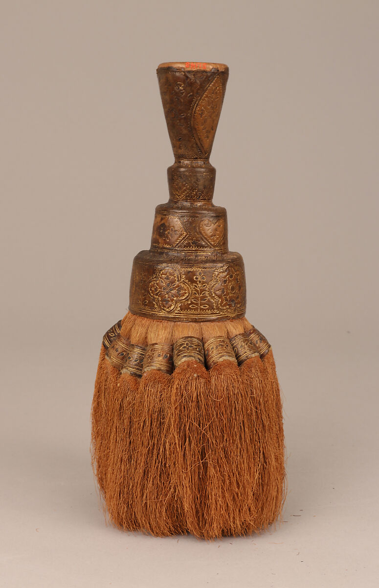 Brush, Leather, wood; vegetal bristles, Italian 