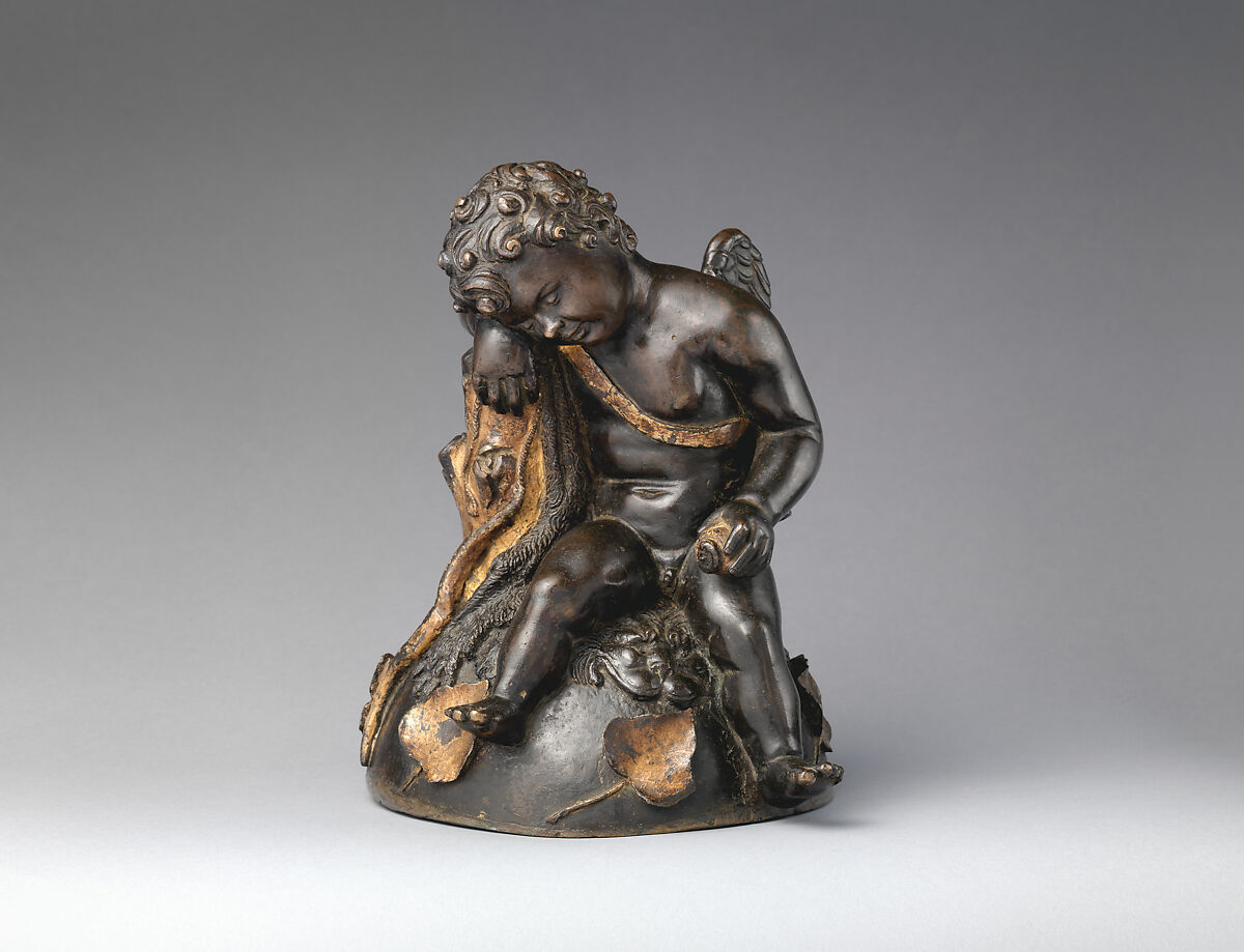 Sleeping Cupid, Bronze, partially oil-gilt, Italian, Venice 