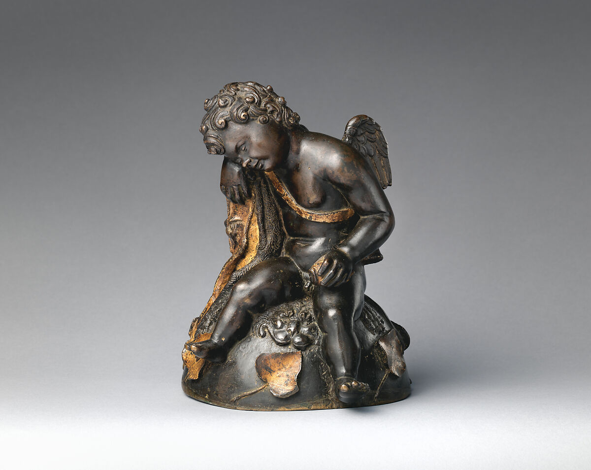 Sleeping Cupid, Bronze, partially oil-gilt, Italian, Venice