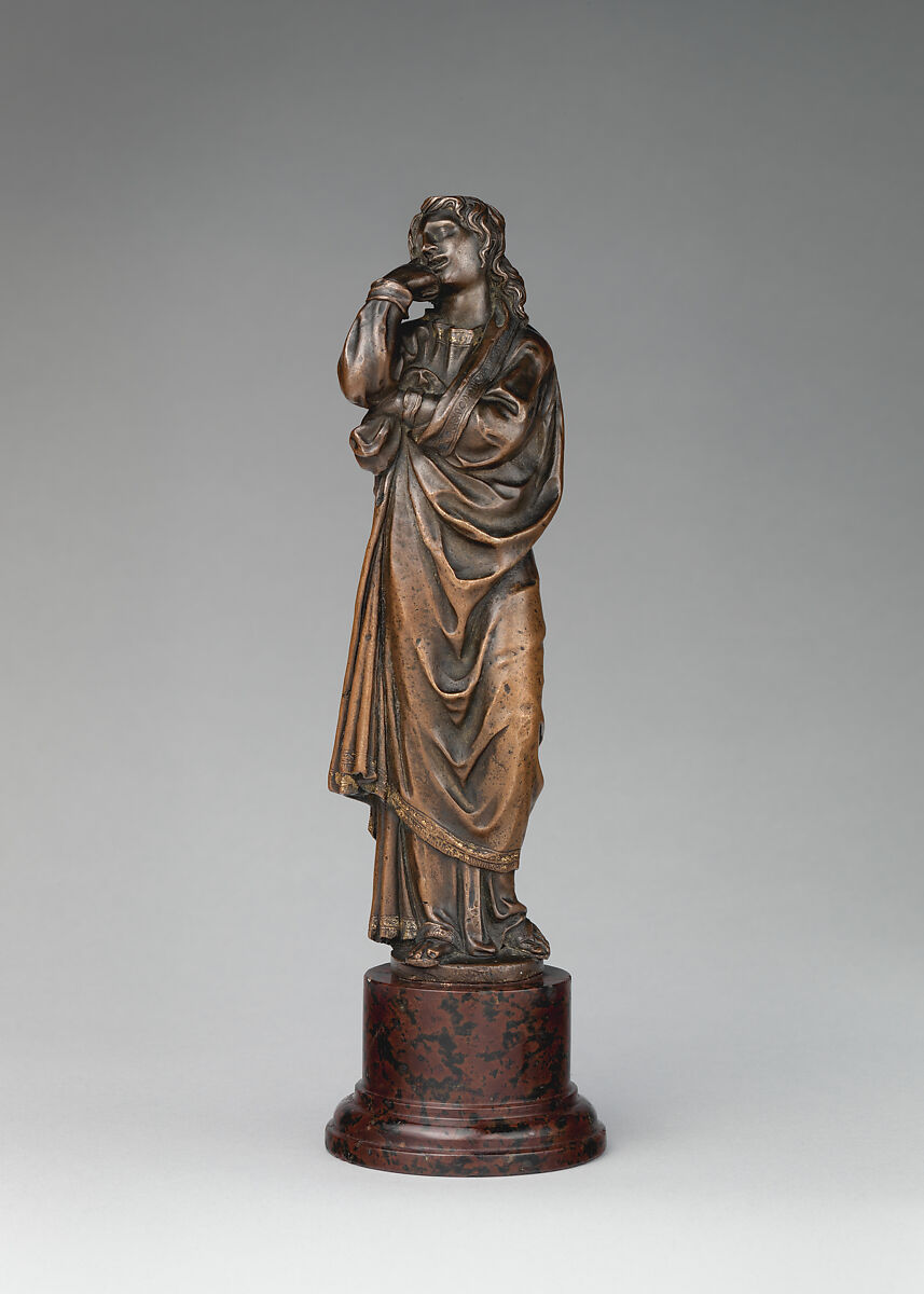 Saint John, Bronze, partially oil-gilt, on a later stone base, Italian, Siena 