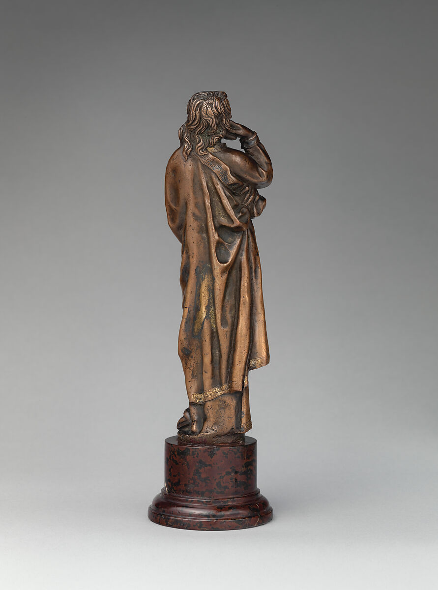 Saint John, Bronze, partially oil-gilt, on a later stone base, Italian, Siena