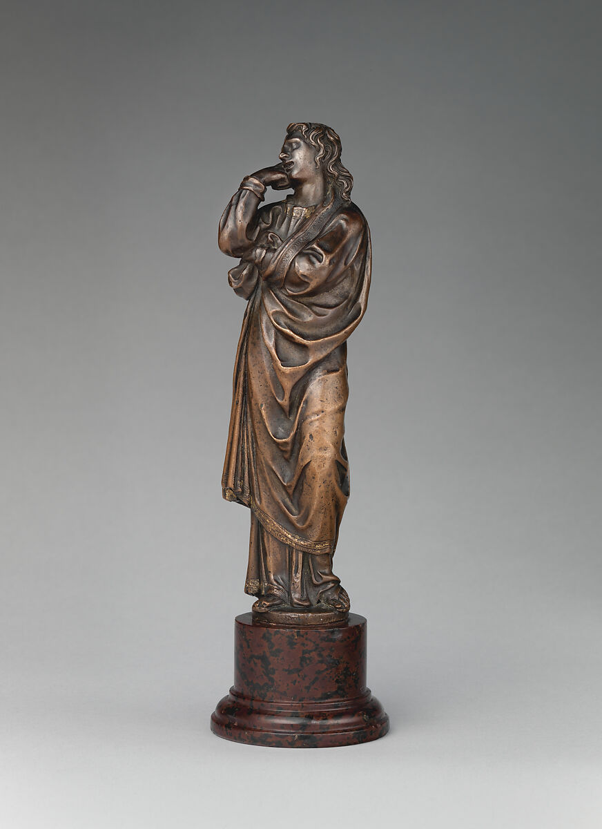 Saint John, Bronze, partially oil-gilt, on a later stone base, Italian, Siena