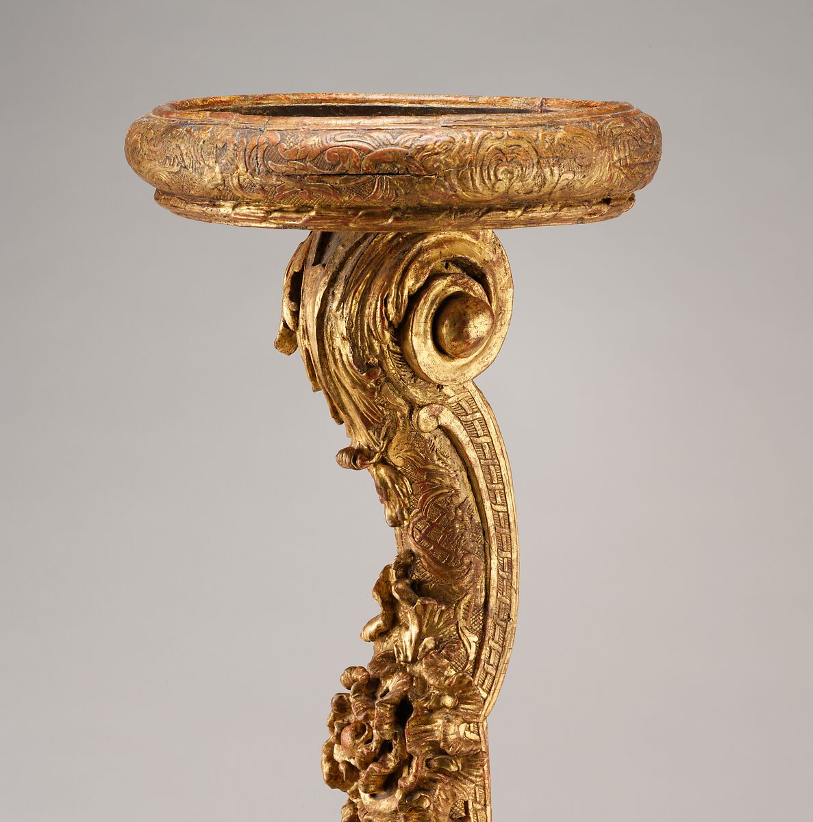 Pair of candlestands, Linden wood; cut and gilded gesso; Tegernsee limestone top, German, Munich