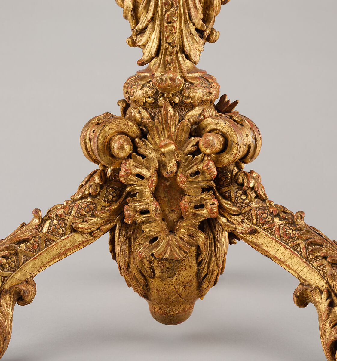 Pair of candlestands, Linden wood; cut and gilded gesso; Tegernsee limestone top, German, Munich