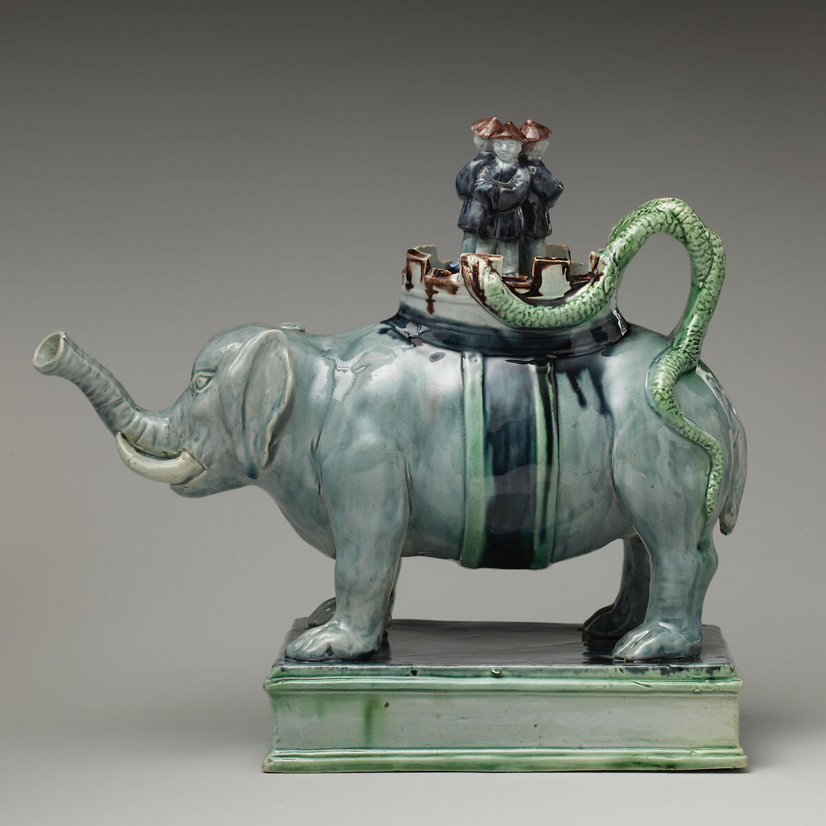 Teapot in the form of an elephant, Style of Ralph Wood the Younger (British, Burslem 1748–1795 Burslem), Lead-glazed earthenware, British, Staffordshire 