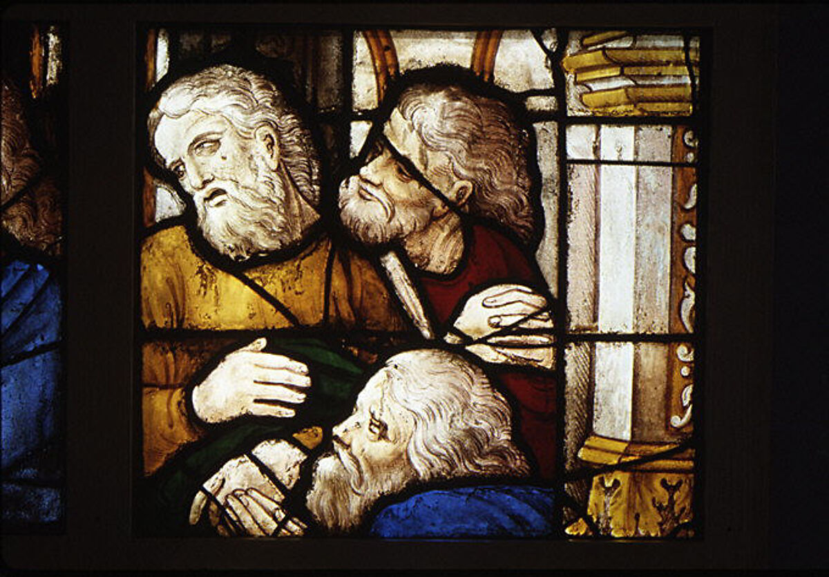 The Disciples in the Upper Room (?), Probably after a design by Pieter Coecke van Aelst (Netherlandish, Aelst 1502–1550 Brussels), Stained glass, Flemish, Antwerp