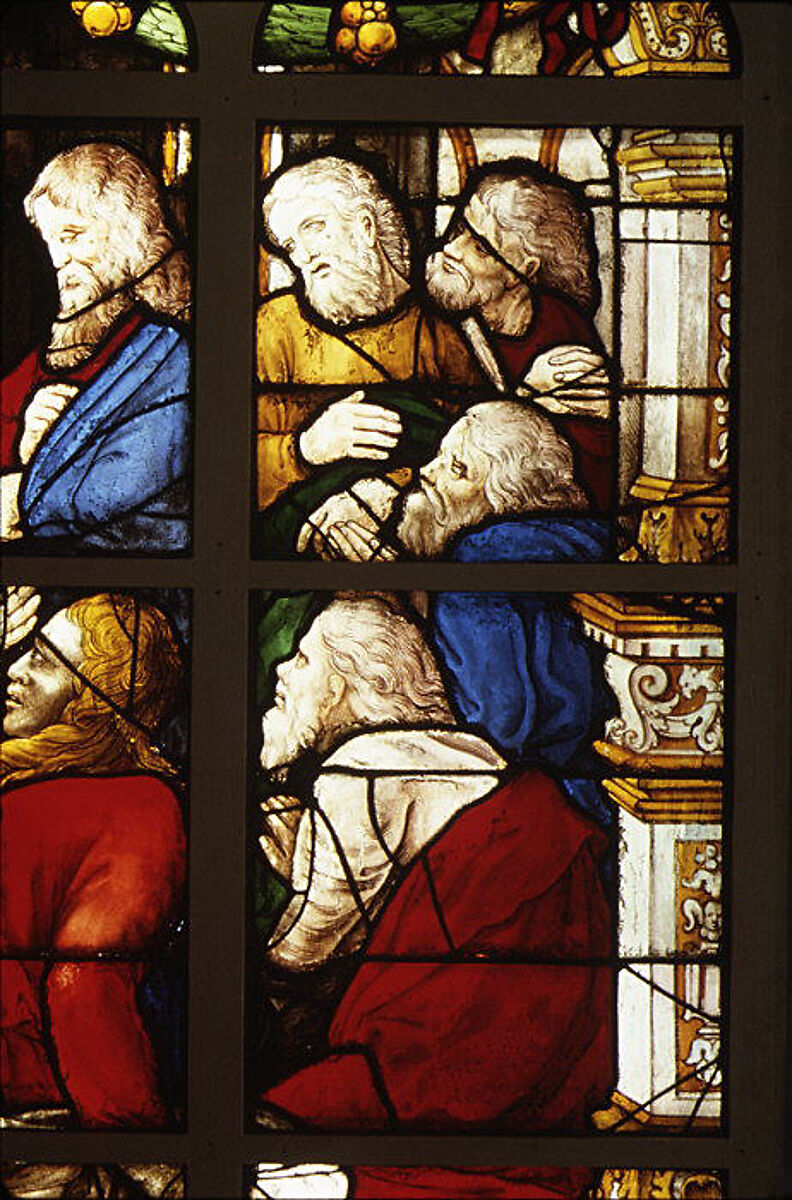 The Disciples in the Upper Room (?), Probably after a design by Pieter Coecke van Aelst (Netherlandish, Aelst 1502–1550 Brussels), Stained glass, Flemish, Antwerp